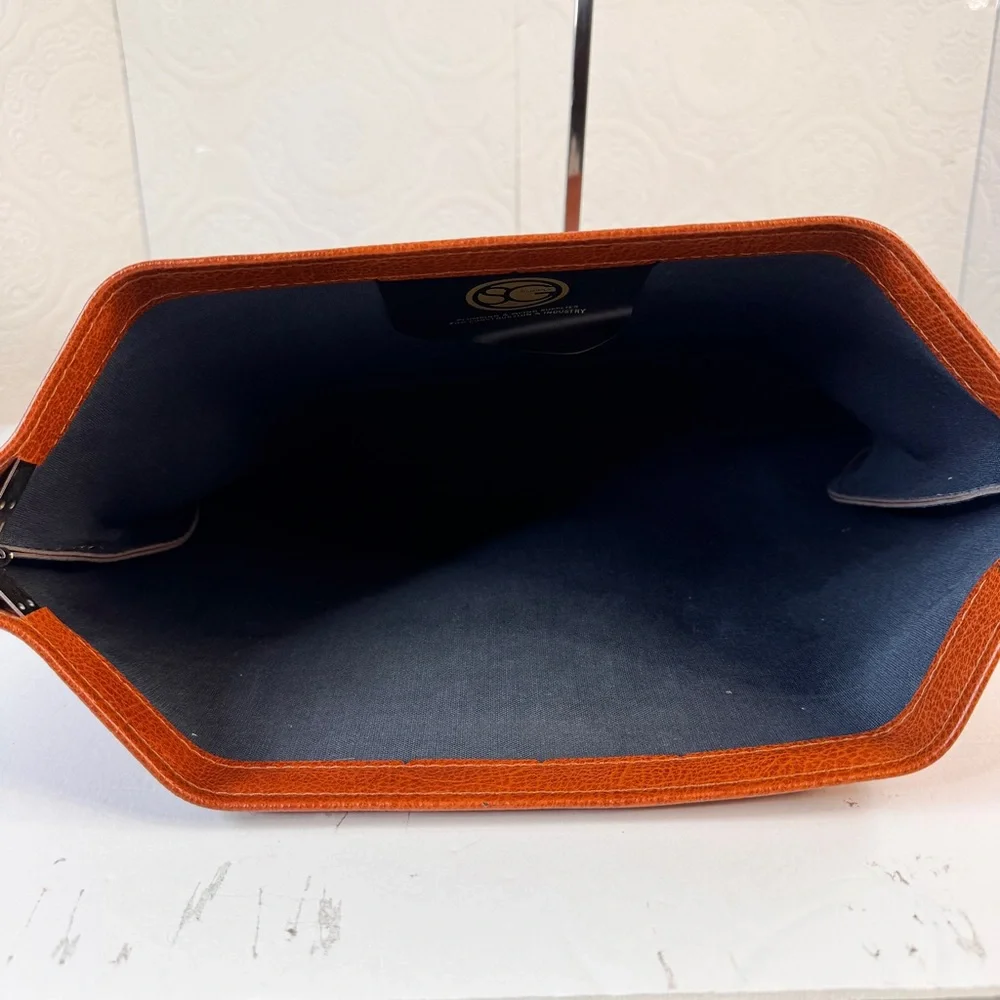Vintage Brown Vinyl Document Carrier Holder Hinged Closure Construction & Piping